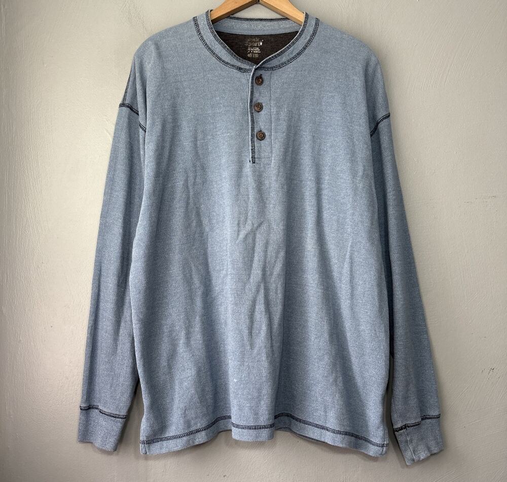 Work N Sport Henley Shirt Men Size XL Blue Thermal Knit Gorpcore Casual Y2K 90s